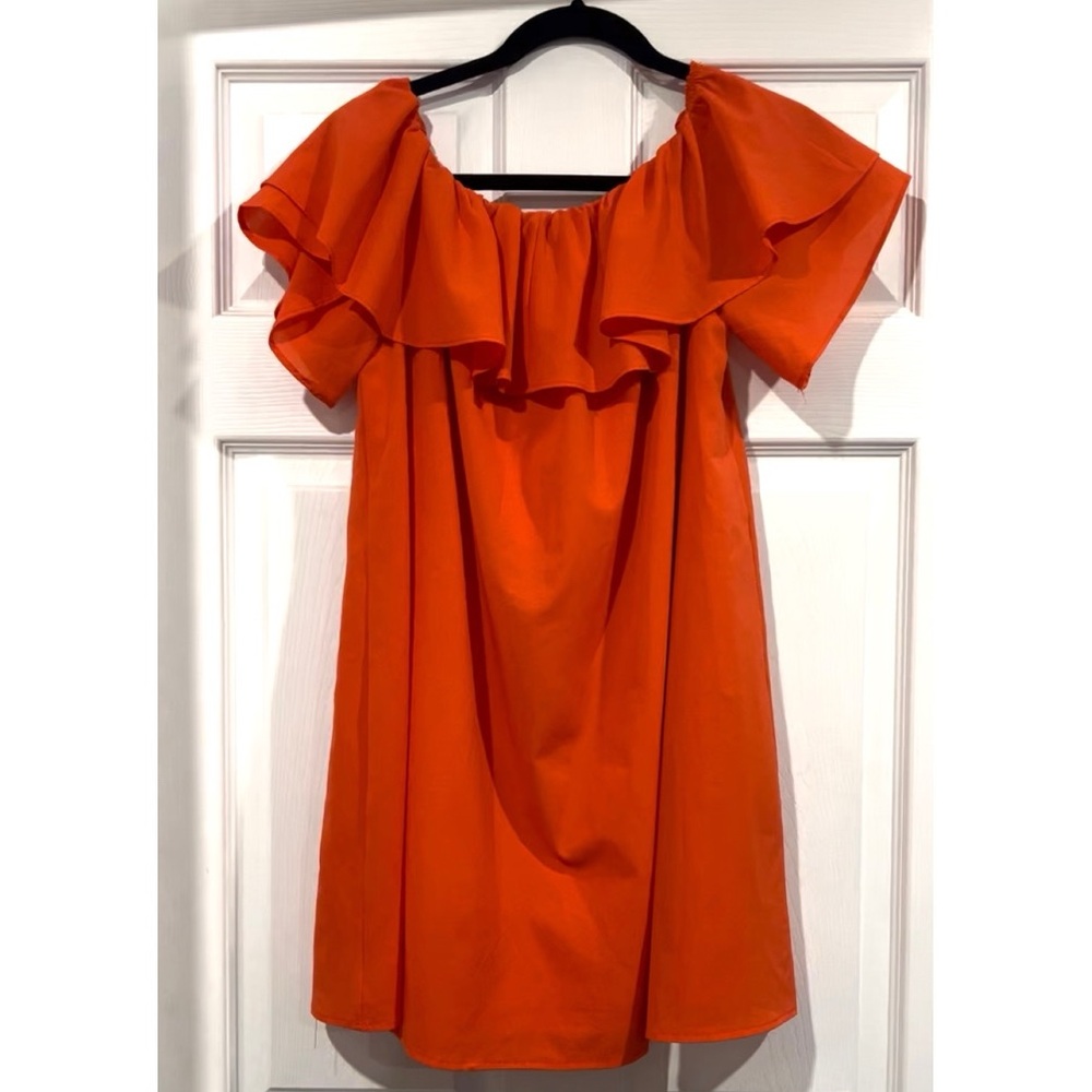 Orange Off-Shoulder Flutter Sleeve Mini Dress